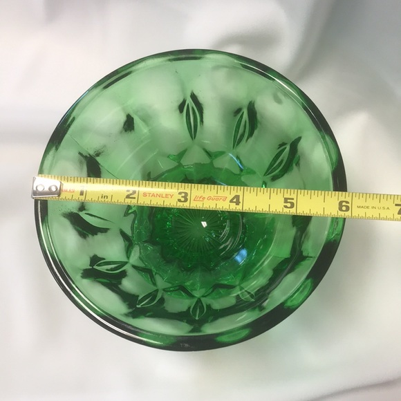 Vintage Anchor Hocking Green Fairfield Pattern Footed Bowl/Candy Dish - Picture 6 of 7